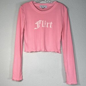 NWOT Wildfox REN Flirt Long Sleeve Crop Top Ruffled Hems‎ Sz Large